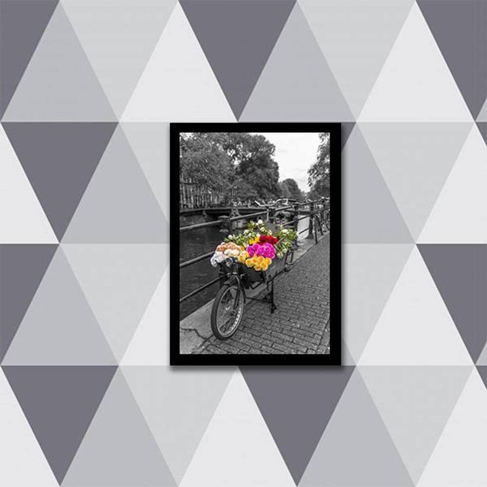 Quadro Bicicleta Com Flores Coloridas 24X18Cm
