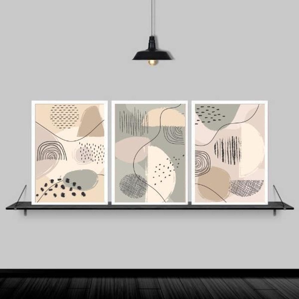 Kit 3 Quadros Abstratos Orgânicos 24X18Cm - Madeira Branca