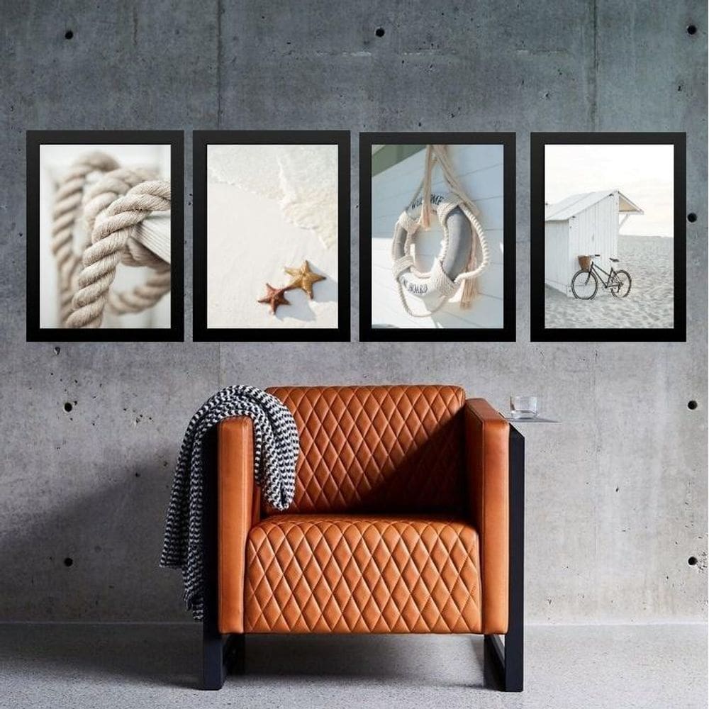 Kit 4 Quadros Coleção Praia Soft 45X34Cm