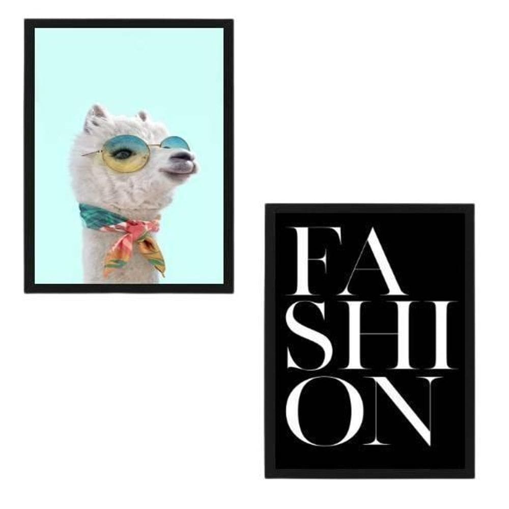 Quadros Decorativos Lhama Fashion Moldura Preta 24X18Cm 2Un