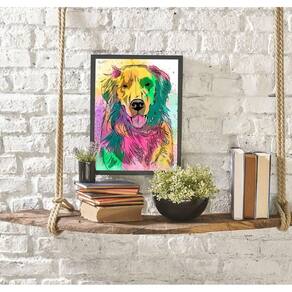 Quadro Labrador Multicolorido 24X18 Com Vidro - Preta