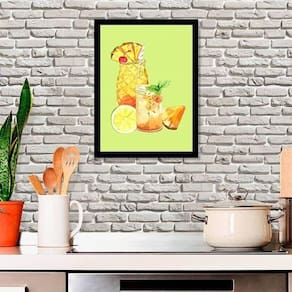 Quadro Ilustração Sucos Naturais Verde Moldura Preta 24X18Cm