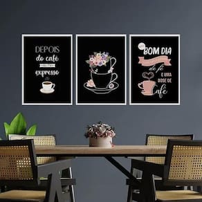 Kit 3 Quadros Café Com Uma Pitada De Fé 45X34 Vidro Branca