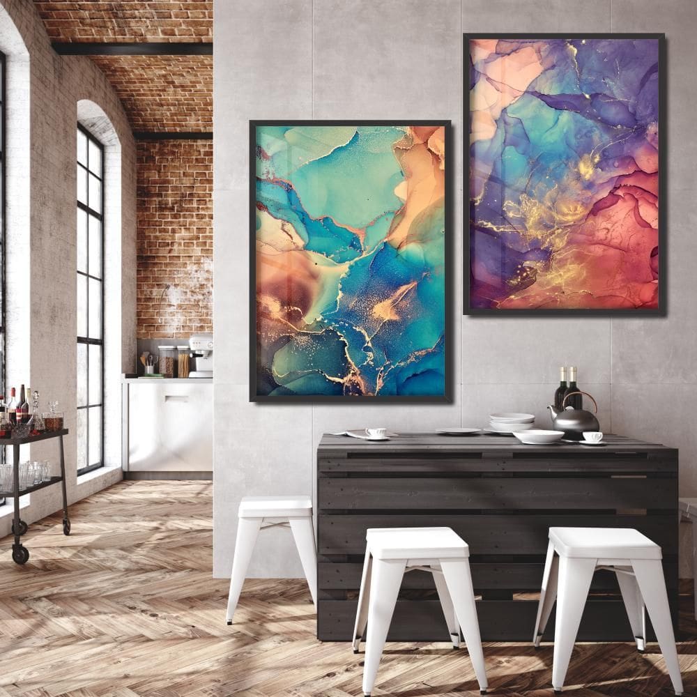 Quadros Decorativos Moldura Jogo Abstrato Verde Água E Azul