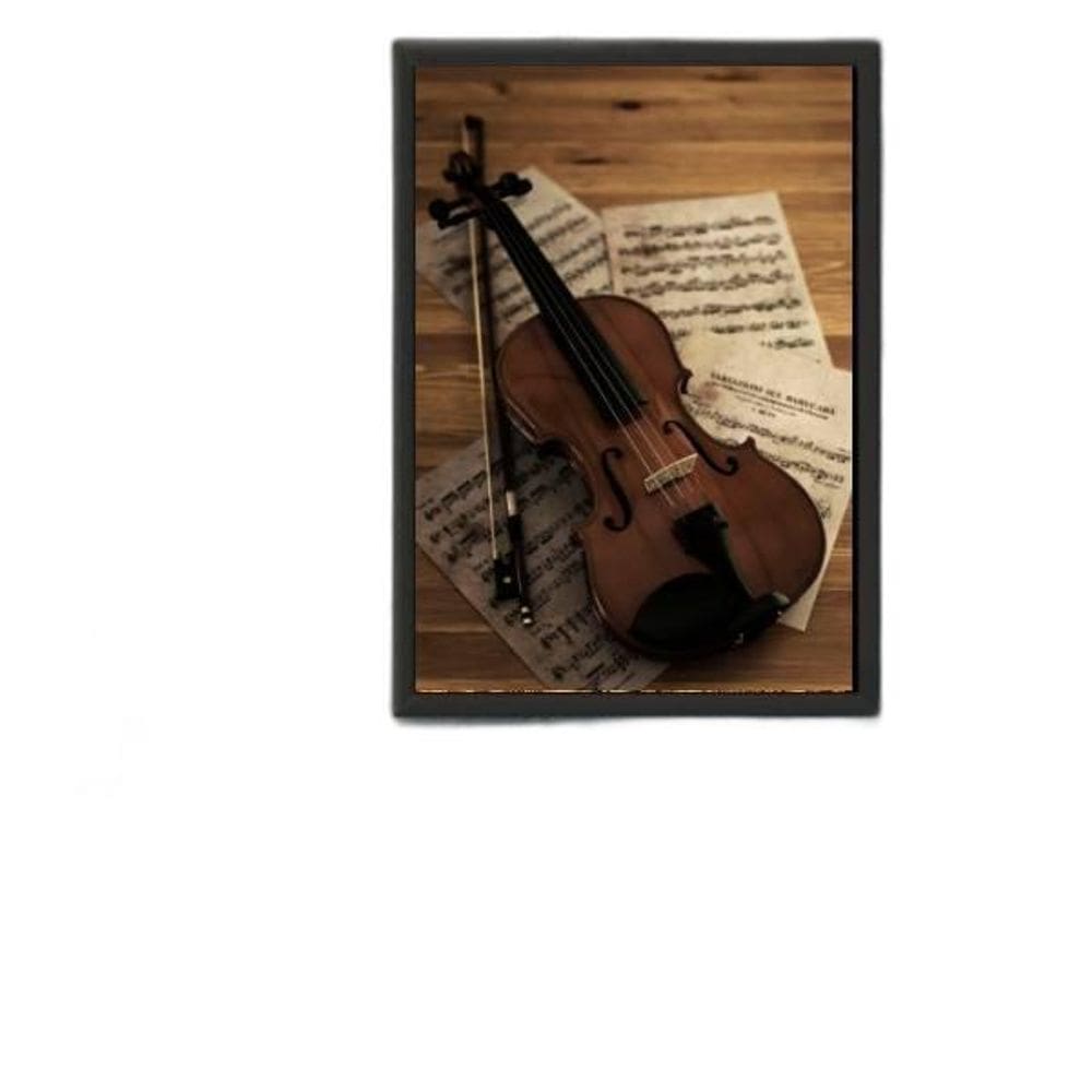Quadro Fotografia Violino 33X24Cm Com Vidro - Madeira Preta
