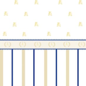 Papel Parede Adesivo Urso E Faixa Dourada Com Azul Infantil
