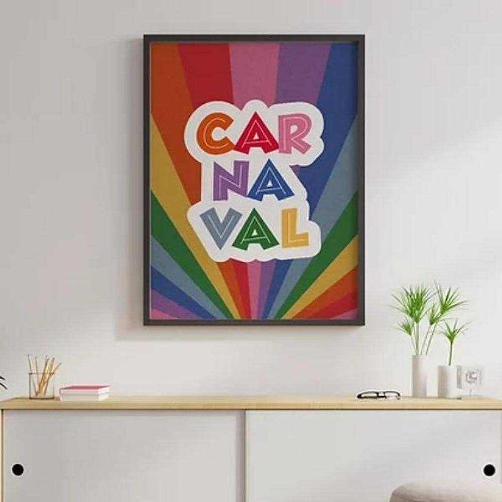 Quadro Carnaval Arco-Íris Colorido 24X18Cm - Madeira Preta