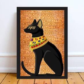 Quadro Decorativo Gato Egípcio Bastet 45X34Cm Moldura Preta