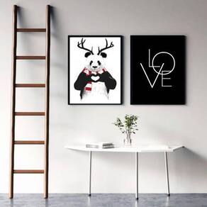 Kit 2 Quadros Decorativos Panda Love 45X34Cm - Preta