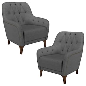 Kit 2 Poltronas Decorativas Para Sala Com Capitonê Pietà M22 Linho Cinza Escuro - Mpozenato