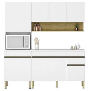 Armário De Cozinha 3 Peças Balcão 150cm Com Tampo Lina16 K02 Supremo-freijó - Mpozenato