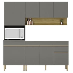 Armário De Cozinha 3 Peças Balcão 150cm Sem Tampo Lina13 K02 Gris-freijó - Mpozenato