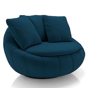 Poltrona Decorativa Redonda Giratória Com Almofadas Saphire M22 Veludo Azul - Mpozenato