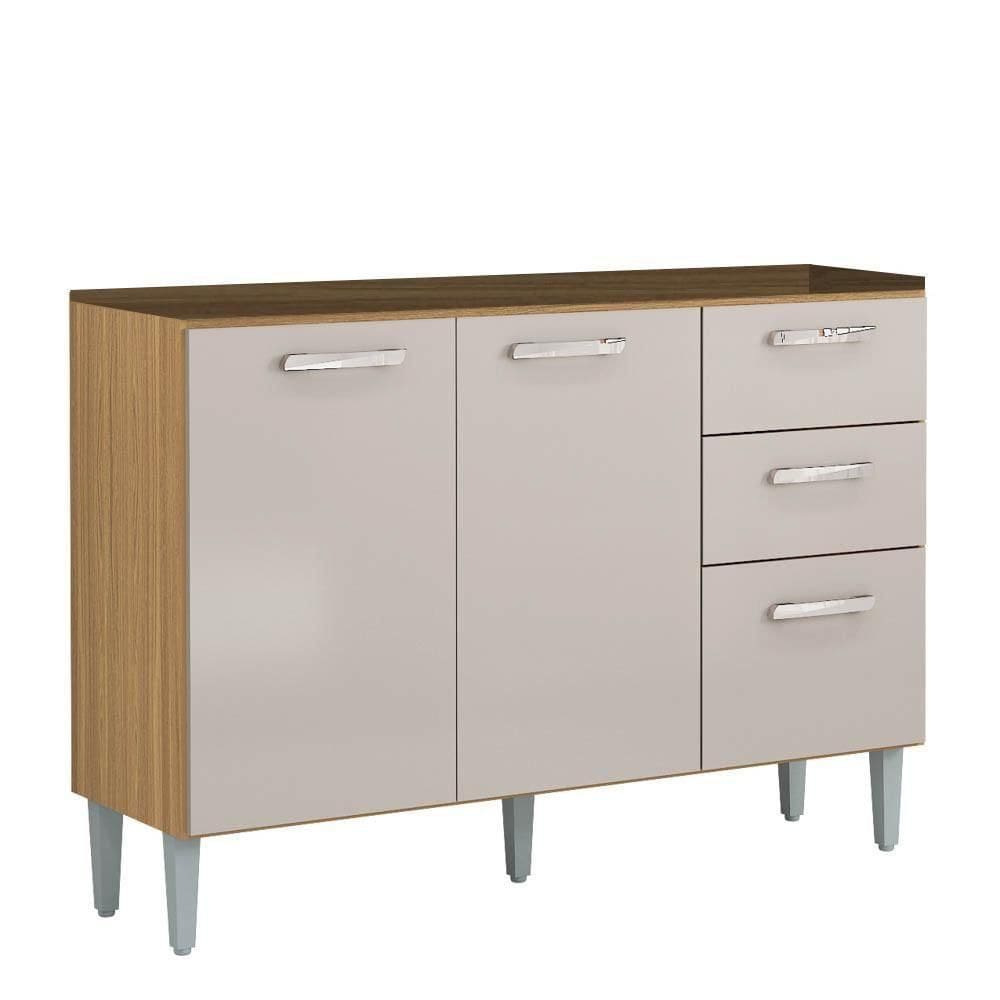 Balcão De Cozinha Para Pia 120cm 3 Portas 2 Gavetas Livy P11 Damasco-off White - Mpozenato