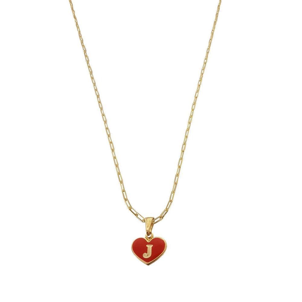 Colar Cartier 60Cm Coração Vermelho Letra J Banhado Ouro 18K