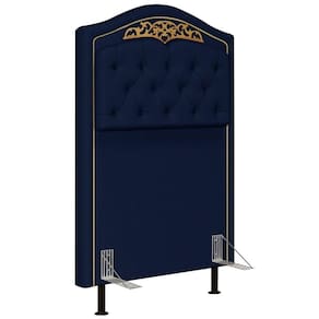 Cabeceira Cama Solteiro 90cm Com Tachas Imperial Veludo J02 Azul - Mpozenato