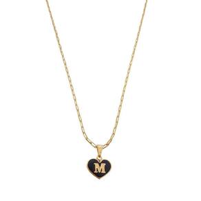Colar Cartier 45Cm Coração Negro Letra M Banhado Ouro 18K
