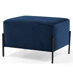 Puff Decorativo 60cm Base Aço Status C-304 Veludo Azul Marinho - Domi
