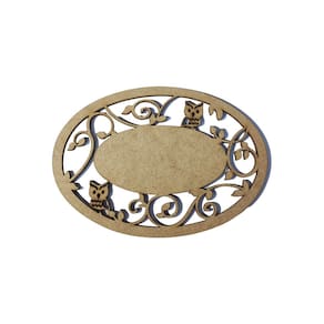 Placa Mdf Cru Artesanato Design Arabesco Oval Coruja 30Cm