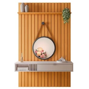 Painel Ripado Para 50 Pol. Com Bancada Suspensa Jazz H01 Cinamomo-off White - Mpozenato