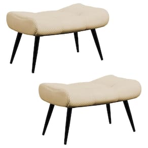 Kit 2 Puffs Decorativos Para Sala De Estar Pés Palito Lord Veludo Luxo Off White - Ibiza