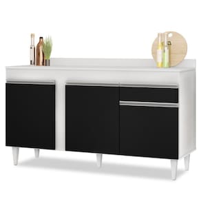 Balcão Gabinete Para Pia Com Tampo 150cm 3 Portas 1 Gaveta Dakota Branco-preto - Lumil