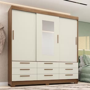 Guarda-roupa Casal 194,40 3 Portas 9 Gavetas Com Espelho