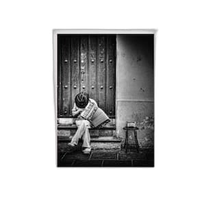 Quadro Fotografia Sanfoneiro 45X34Cm Com Vidro - Branca