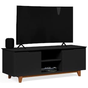 Rack Para Sala Bancada De 55 Pol 139cm Flow Preto - Ej Móveis