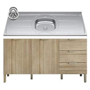 Balcão Gabinete Com Pia Inox 160cm Charm K02 Freijó - Mpozenato