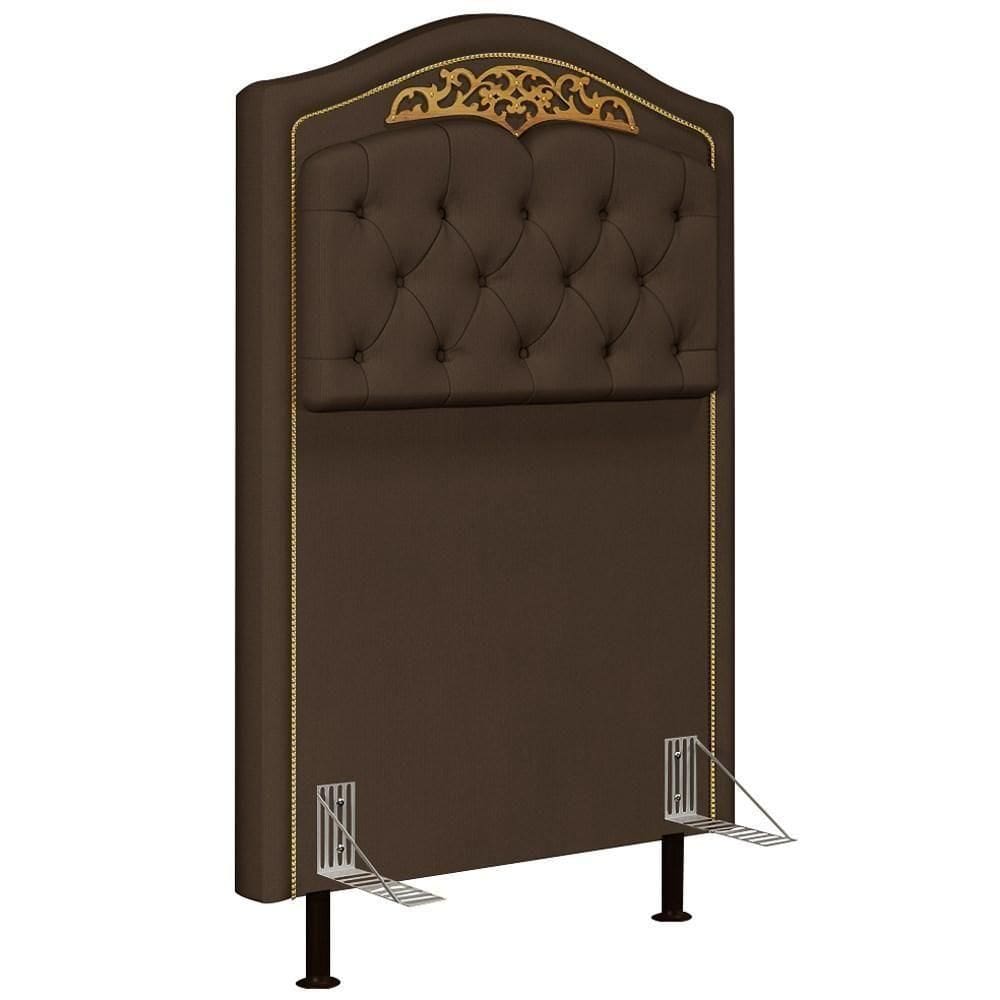Cabeceira Cama Solteiro 90cm Com Tachas Imperial Veludo J02 Chocolate - Mpozenato