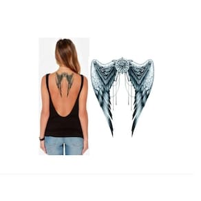 Tatuagem Temporária Dark Delicada Com 20 Cm Anjo Asas