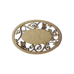 Placa Mdf Cru Artesanato Design Arabesco Oval Coruja 30Cm