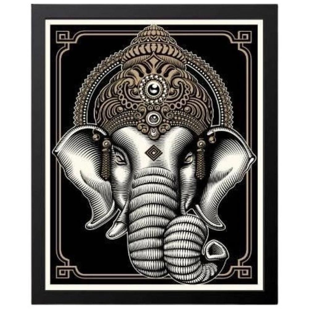 Quadro Decorativo Elefante Ganesha Com Vidro 24X18Cm