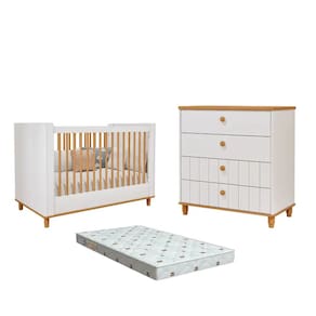 Quarto Bebe Berço e Cômoda MDF Dorabelly Cake + Colchão