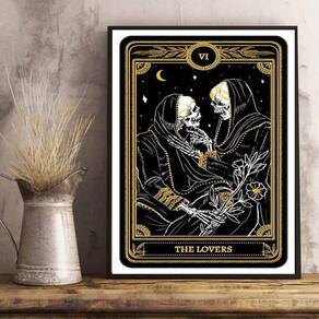Quadro Decorativo Tarot The Lovers 45x34cm - Moldura Preta