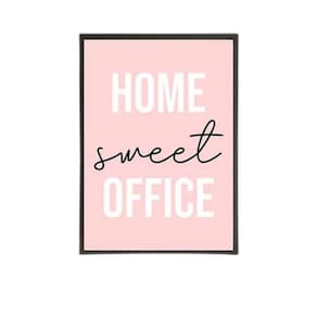 Quadro Home Sweet Office Rosa 24X18Cm - Madeira Preta