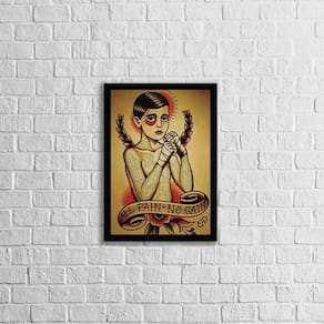 Quadro Tatoo All Pain No Gain 45X34 Com Vidro Moldura Preta
