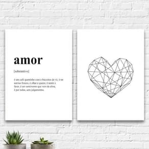 Kit 2 Quadros Definição Amor Coração 33X24Cm - Branca