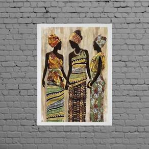 Quadro Decorativo Mulheres Africanas 45X34Cm Moldura Branca