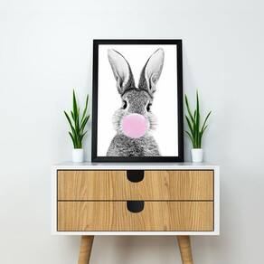 Quadro Decorativo Coelho Chiclete 45X34Cm Moldura Preta