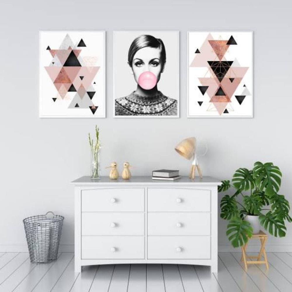 Kit 3 Quadros Decorativos Twiggy 24x18cm - Madeira Branca