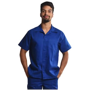 Camisa Profissional Aberta Mangas Curtas Botões Azul Royal