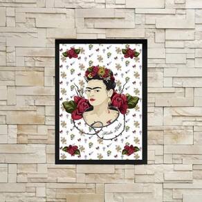 Quadro Frida Fundo Rosas Vermelhas 45X34Cm - Com Vidro