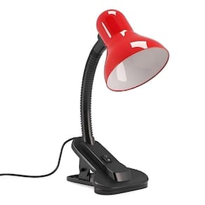 Luminária Articulada Vermelha Com Garra Presilha Bivolt E27 Para Escritório E Estudo