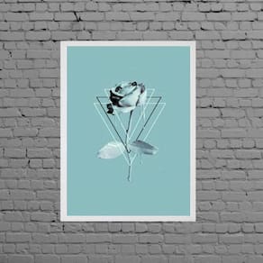 Quadro Flor Rosa Azul Tiffany Geométrico 33X24Cm