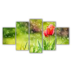 Quadros Mosaico Mdf Floral Flores Tulipas Vermelhas 115X60Cm