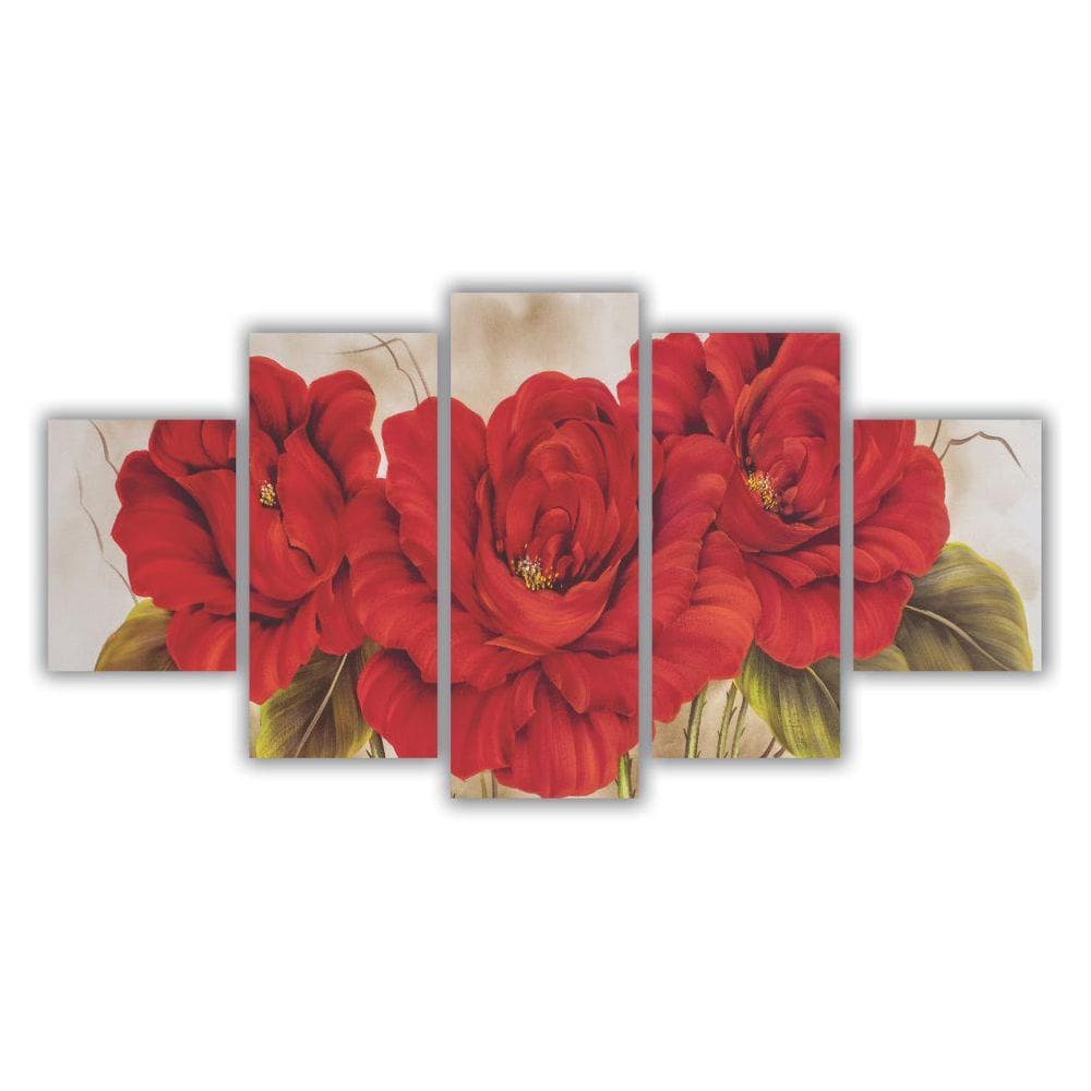 Quadros Mosaico Mdf Floral Flores Buquê Vermelho 2 115X60Cm