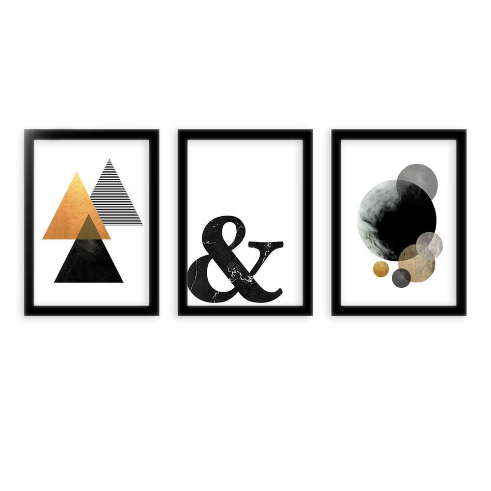 Kit 3 Quadros Decorativos Com Moldura Formas Geométricas