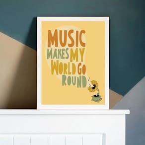 Quadro Music Makes My World Go Round 33X24 Com Vidro Branca